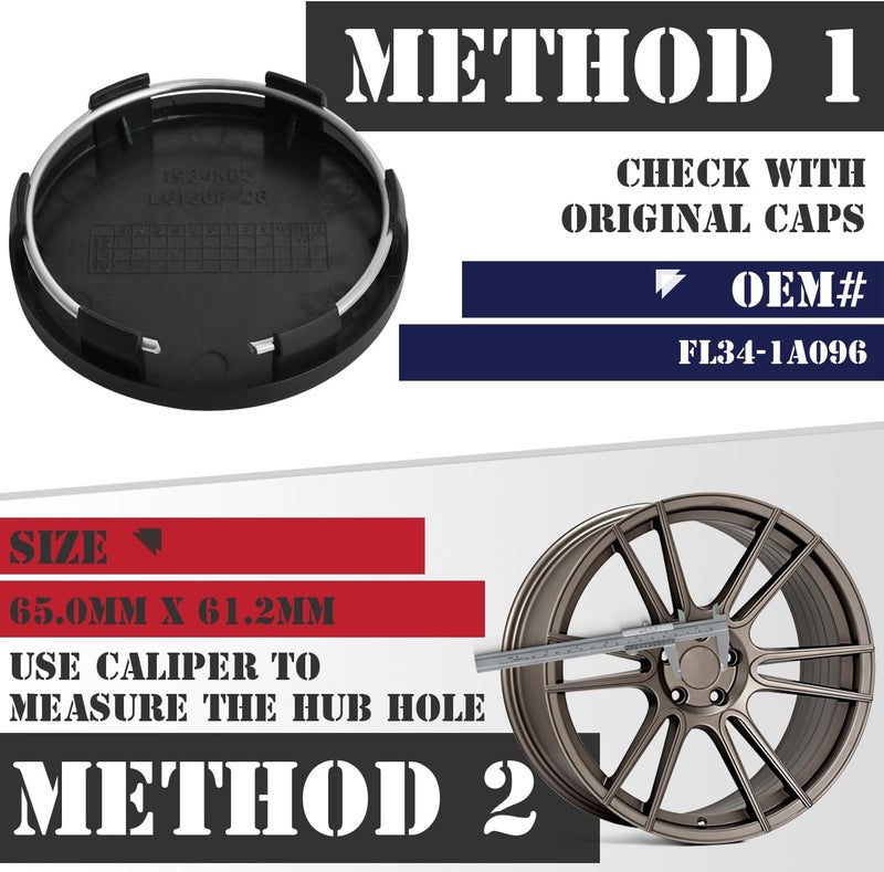 KitsPro 2.6Inch 65MM Wheel Center Caps for Ford FL341A096 Rim Hub Caps, Pack of 4 (Matte Black, Outer 65MM, Inner 61MM) - Image 3