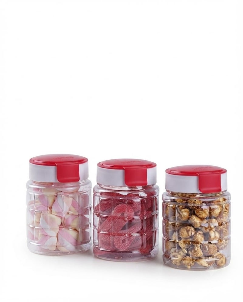 Generic أوعية تخزين بلاستيكية شفافة بأغطية حمراء، سعة 450 مل، طقم من 3 (أغطية ملونة متعددة) - Image 1