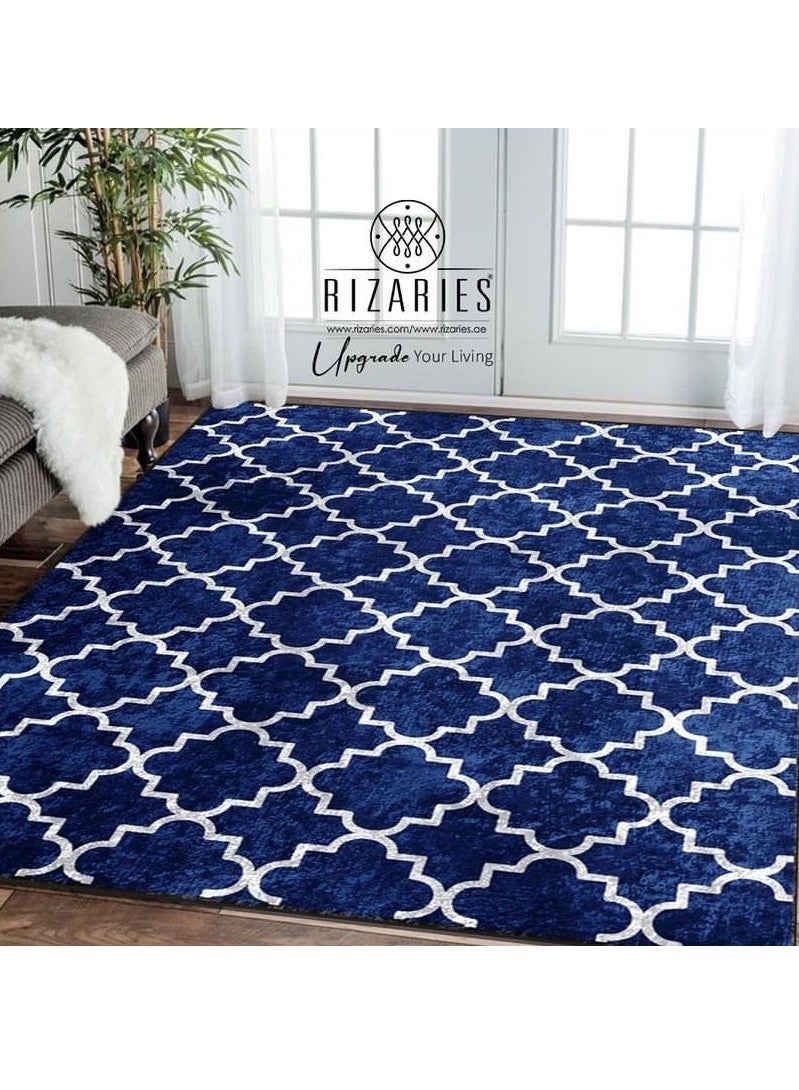 RIZARIES Navy Moroccan Centerpiece Rug, Fabric, Rectangle - Image 1