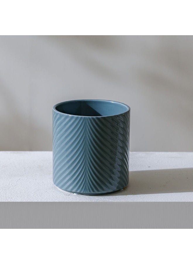 DANUBE HOME Leaf Design Ceramic Planter – Elegant Glazed Pot for Indoor Plants, Succulents & Herbs, Ideal Home & Office Tabletop Accent – Blue 13×13×13 cm - Image 1