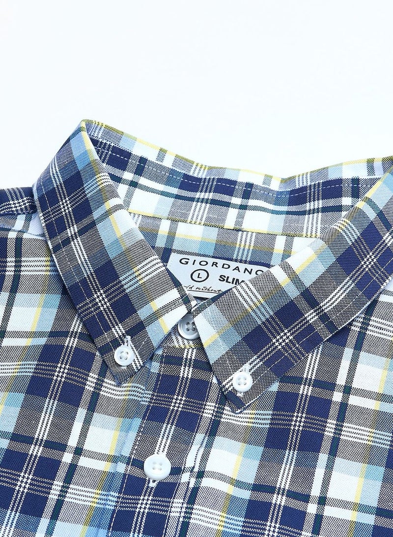 GIORDANO قميص أكسفورد ضيق من القطن للرجال مع تطريز - Image 3