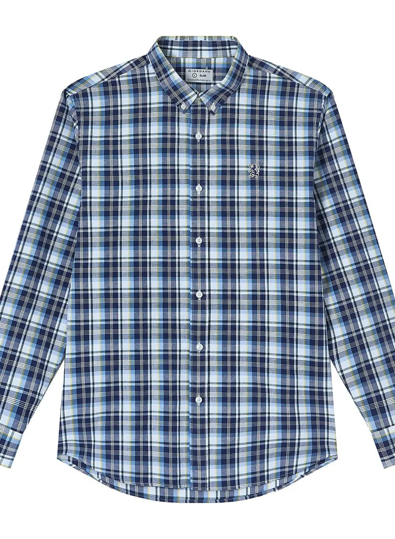 جيوردانو Men’s Cotton Slim Oxford Shirt with Embroidery