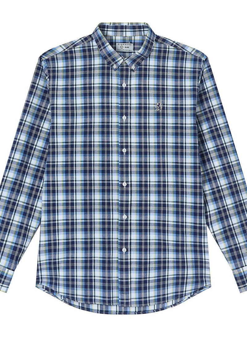 GIORDANO قميص أكسفورد ضيق من القطن للرجال مع تطريز - Image 1