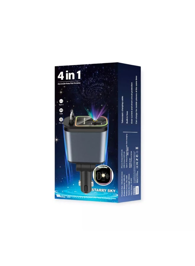 4-in-1 Starry Sky Design 66W Ultra-Fast Car Charger with Retractable Cables and USB/Type-C Ports - Complete Protection - Image 5