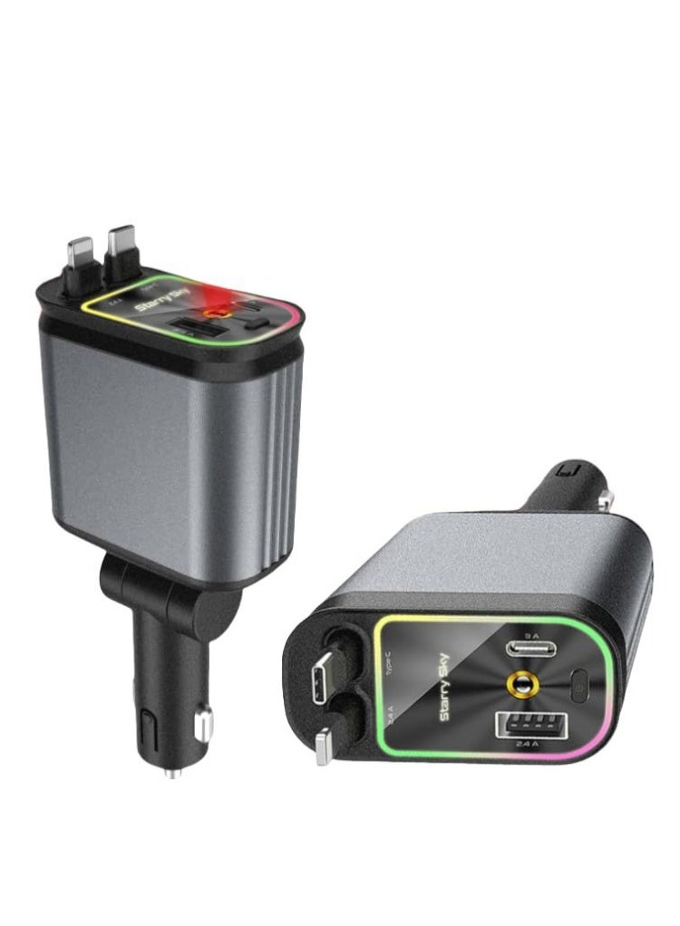 4-in-1 Starry Sky Design 66W Ultra-Fast Car Charger with Retractable Cables and USB/Type-C Ports - Complete Protection - Image 3