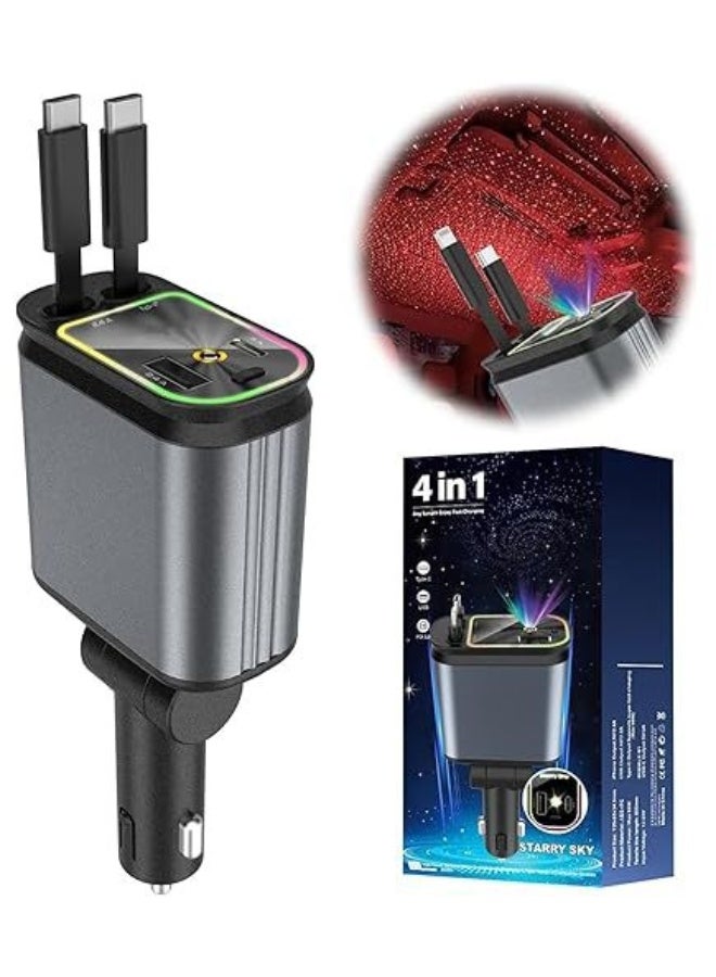 4-in-1 Starry Sky Design 66W Ultra-Fast Car Charger with Retractable Cables and USB/Type-C Ports - Complete Protection - Image 4