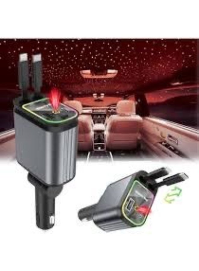 4-in-1 Starry Sky Design 66W Ultra-Fast Car Charger with Retractable Cables and USB/Type-C Ports - Complete Protection - Image 2