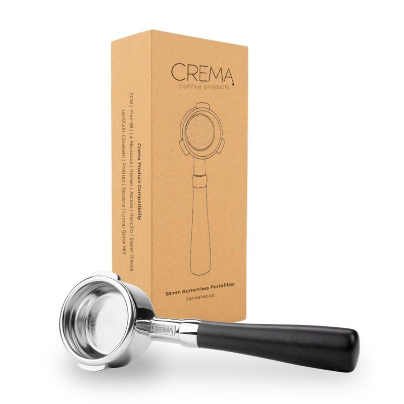 CREMA Coffee Products 54mm Bottomless Naked Portafilter | Compatible with 54mm Breville Machines | Includes Double Shot Filter Basket | Sandalwood - Image 1