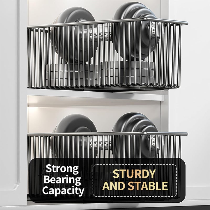 KASTWAVE Kitchen Cabinet Shelf Organizer, Pull-Out Cabinet Organizers, Slide-Out Storage Baskets with Adhesive Nano Film, Under-Sink and Pantry Shelves for Kitchen, Bathroom Organization (Black, 2-Pack) - Image 3
