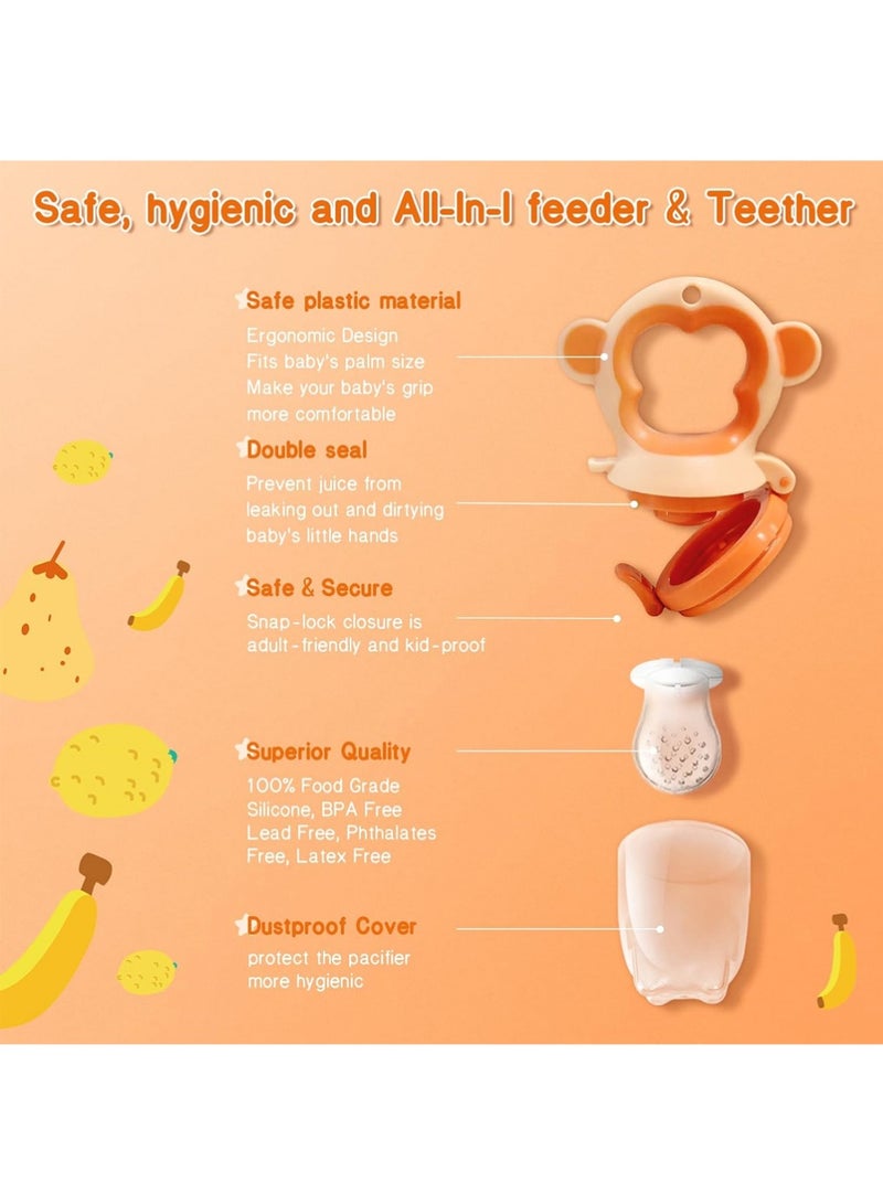 يوجي 9pcs الطفل الفاكهة الغذاء المغذية - السيليكون النبل علبة كومبو - حليب الأم Popsicle القالب للتبريد الإغاثة، BPA مجانا تغذية الشبكة للرضيع التغذية الذاتية (القرد الأزرق البرتقالي + الجزر) - Image 2