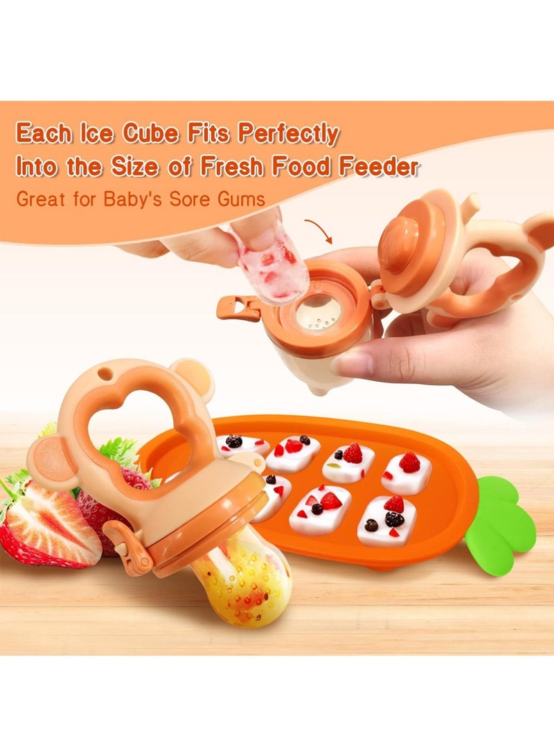 يوجي 9pcs الطفل الفاكهة الغذاء المغذية - السيليكون النبل علبة كومبو - حليب الأم Popsicle القالب للتبريد الإغاثة، BPA مجانا تغذية الشبكة للرضيع التغذية الذاتية (القرد الأزرق البرتقالي + الجزر) - Image 5