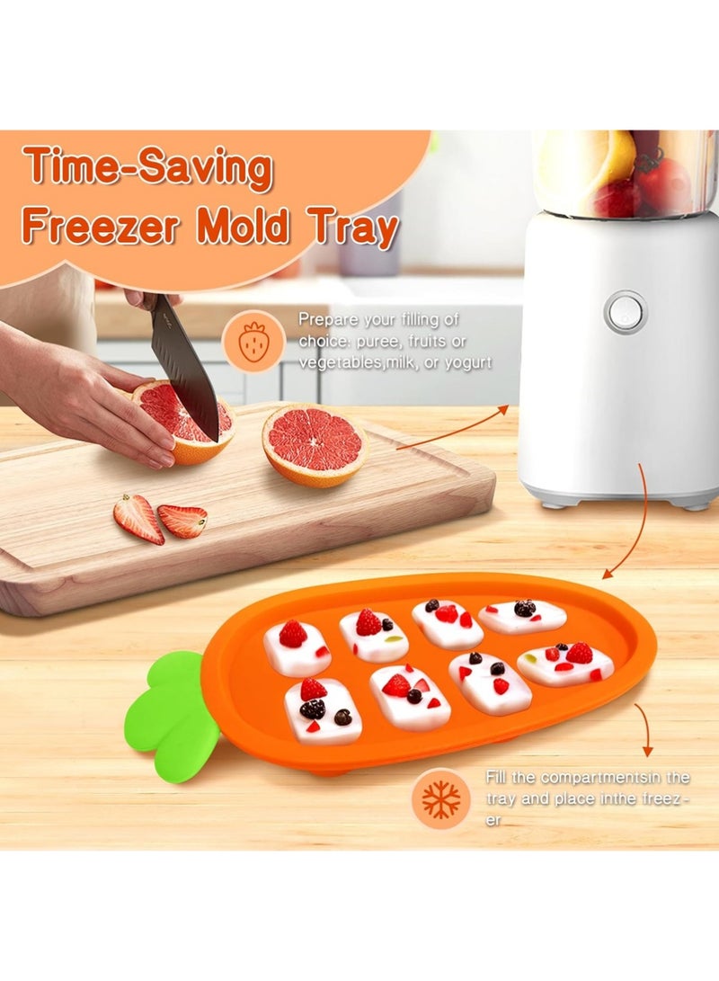 يوجي 9pcs الطفل الفاكهة الغذاء المغذية - السيليكون النبل علبة كومبو - حليب الأم Popsicle القالب للتبريد الإغاثة، BPA مجانا تغذية الشبكة للرضيع التغذية الذاتية (القرد الأزرق البرتقالي + الجزر) - Image 4
