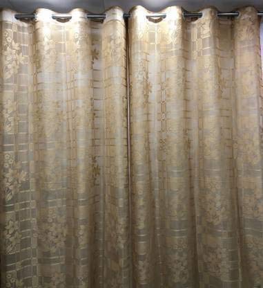 Parda Sansar Sheer Polyster Net Transparent Leaf Flower Light Brown Curtains Parda for Long Door 9 feet Pack of 2  - Image 2