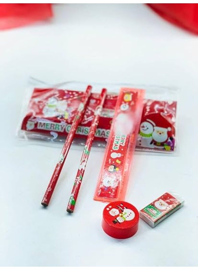 طقم ادوات الكريسماس أشكال الكريسماس الطقم 6 قطعة (3 قلم رصاص + أستيكة + برايه + مسطرة) - Image 2