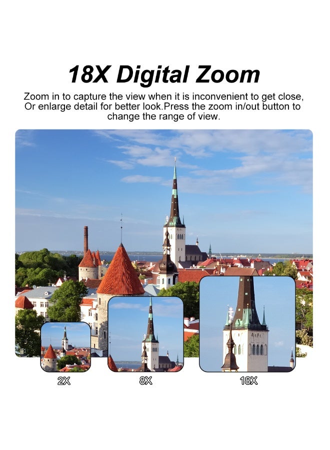 كاميرا رقمية 5K 75 ميجا بكسل للتصوير الفوتوغرافي مع تكبير 18X، كاميرا فيديو للمدونات على يوتيوب، مزودة ببطاقة SD بسعة 128 جيجابايت، شاشة قابلة للطي 3 بوصات، كاميرا سيلفي مضادة للاهتزاز للمبتدئين للبنين والبنات - Image 3