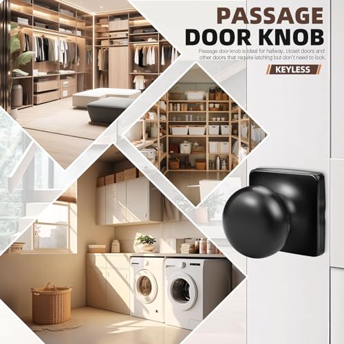 GOBEKOR 5 Pack Passage Door Knobs for Closet Door Knobs Interior Matte Black Square Keyless Door Knob with Lock Round Passage Knob - Image 3