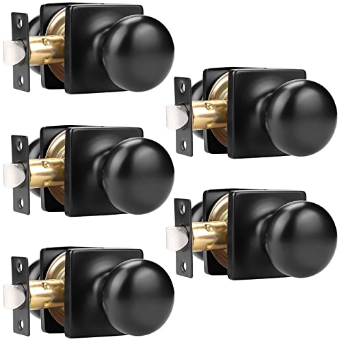 GOBEKOR 5 Pack Passage Door Knobs for Closet Door Knobs Interior Matte Black Square Keyless Door Knob with Lock Round Passage Knob - Image 1