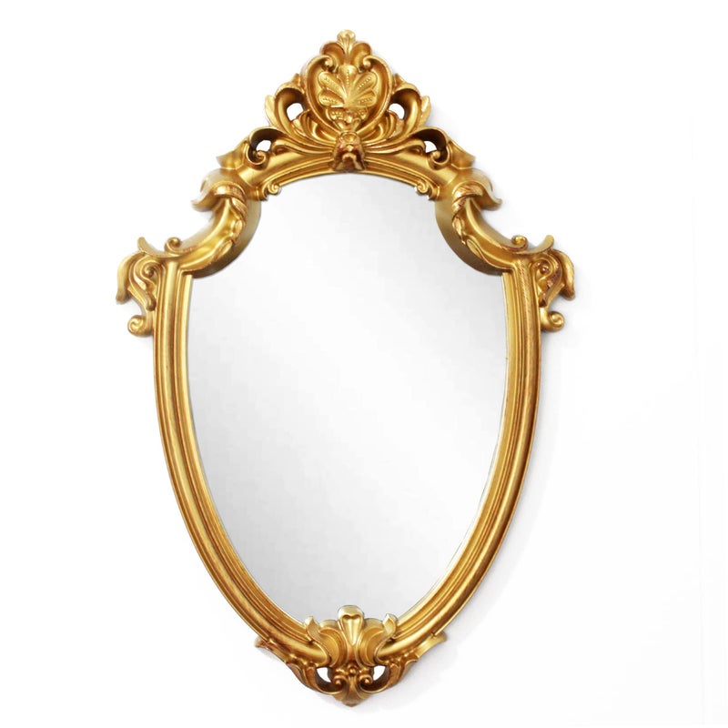 Eaoundm 165 x 11 inch Vintage Mirror Antique Mirror Decorative Wall Mirror Shield Shape Brush Gold