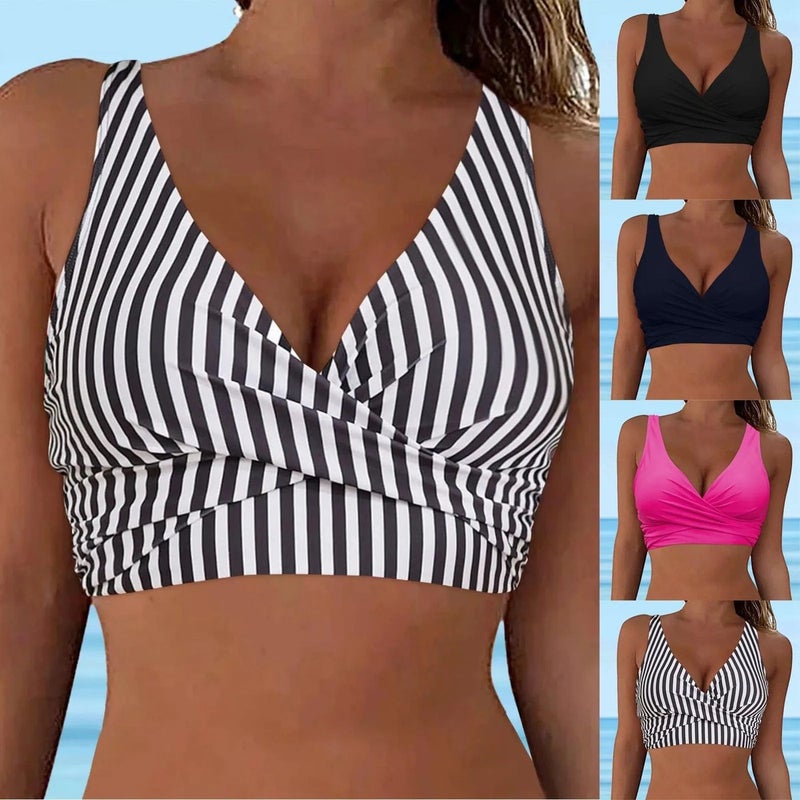 Women's Solid Color Cross Tie Swimsuit Top - Padded Without Underwire, Swimwear for Water  Sports - Image 2