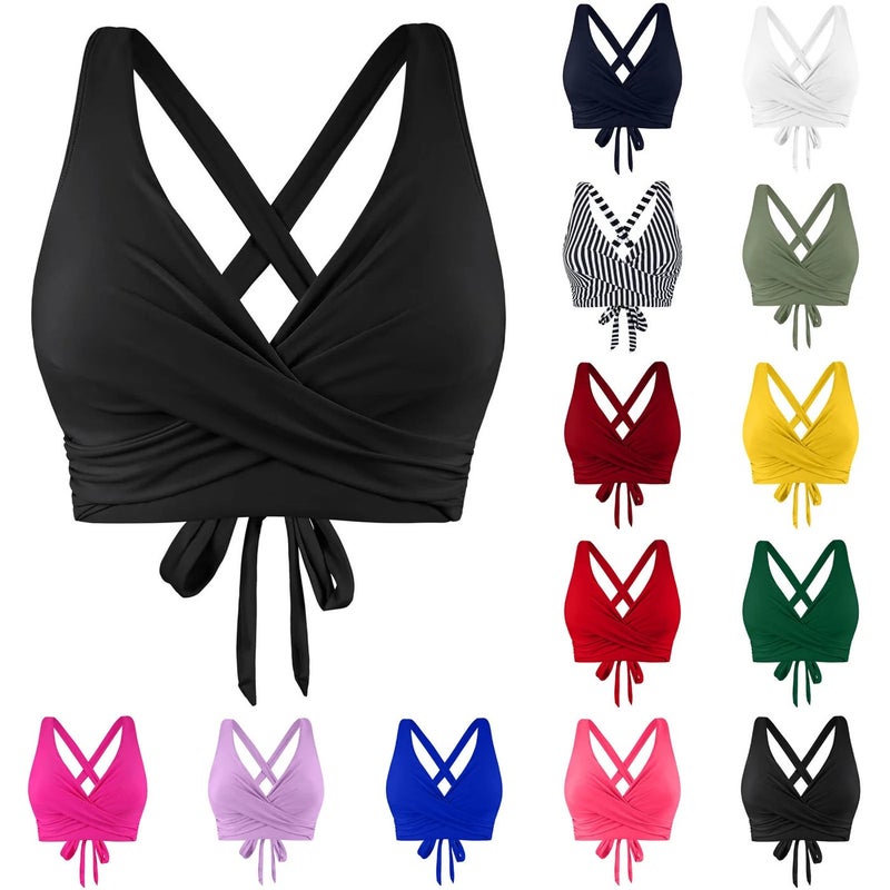 Women's Solid Color Cross Tie Swimsuit Top - Padded Without Underwire, Swimwear for Water  Sports - Image 3