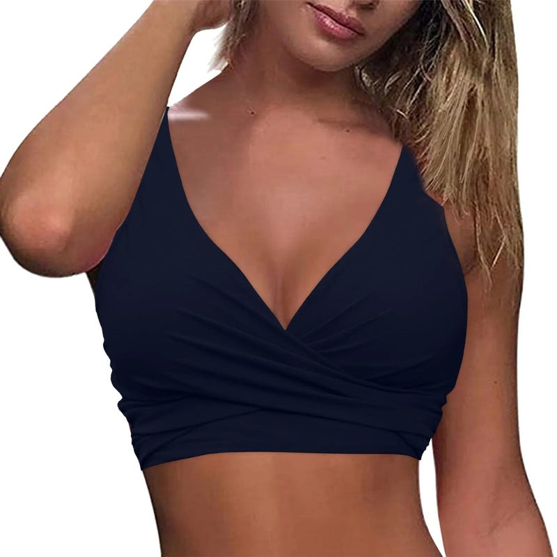Women's Solid Color Cross Tie Swimsuit Top - Padded Without Underwire, Swimwear for Water  Sports - Image 1
