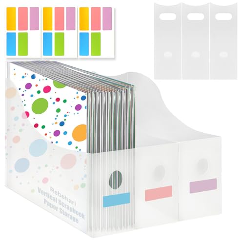 Rebehari 6 Pcs 12"x12" Paper Storage Organizer, Foldable Vertical Scrapbook Paper Organizer with 18 Pcs Sticky Index Tabs, 12"x12" Scrapbook Paper Storage Organizer - Image 1