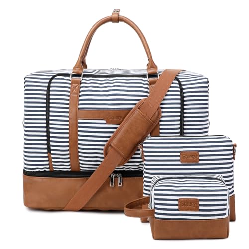 Stuery Weekender Bags for Women Overnight Bag with Shoe Compartment and Toiletry Bags Large Travel Duffel Bag Carry On Shoulder Tote with Trolley Sleeve 21 for Weekend Traveling Business Hospital Trip Gym - Image 1