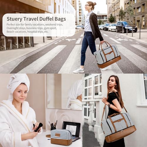 Stuery Weekender Bags for Women Overnight Bag with Shoe Compartment and Toiletry Bags Large Travel Duffel Bag Carry On Shoulder Tote with Trolley Sleeve 21 for Weekend Traveling Business Hospital Trip Gym - Image 3