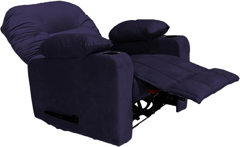Fluffy Velvet Upholstered Fixed Cinema Recliner with Throne Cup Holder, Dark Purple - Image 5