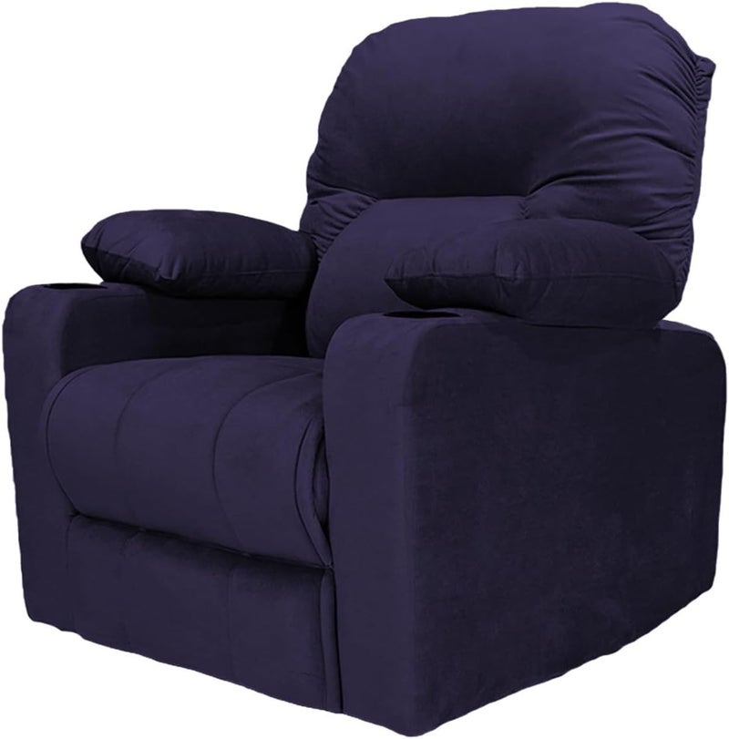 Fluffy Velvet Upholstered Fixed Cinema Recliner with Throne Cup Holder, Dark Purple - Image 3