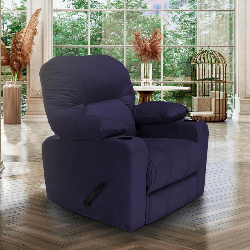 Fluffy Velvet Upholstered Fixed Cinema Recliner with Throne Cup Holder, Dark Purple - Image 2