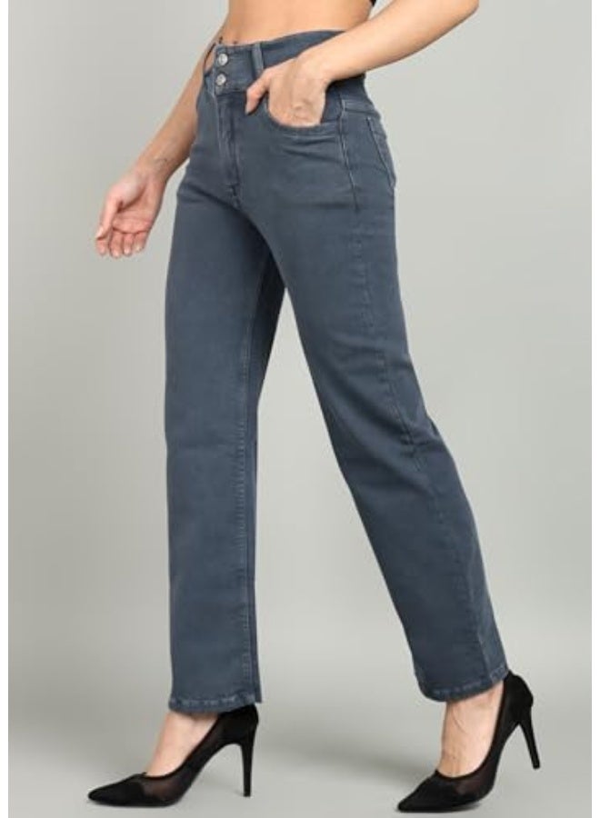 Nifty Women's Denim Stretchable 2-Button Straight Fit Jeans - Image 2