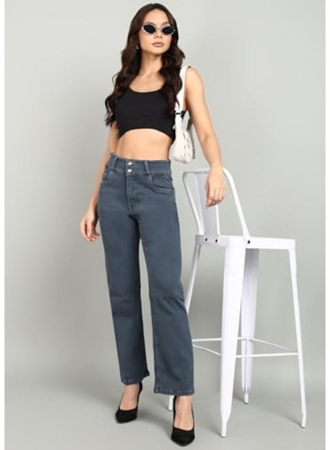Nifty Women's Denim Stretchable 2-Button Straight Fit Jeans - Image 3
