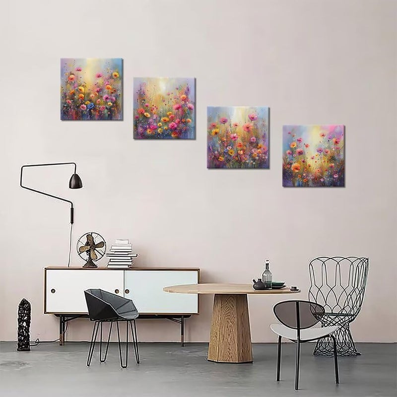 Wall HDQ Colorful Flower Canvas Wall Art for Living Room Bathroom Bedroom Prints Framed 4 Plane(12''W x 12''H x4) - Image 4