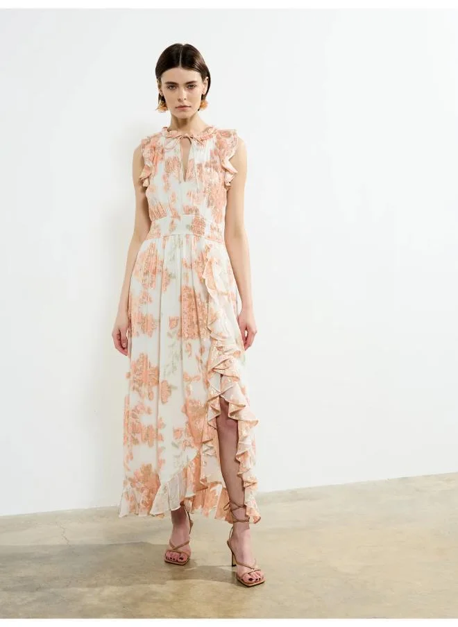 فرنش كونكشن Elko Jaquard Flutted Midi Dress