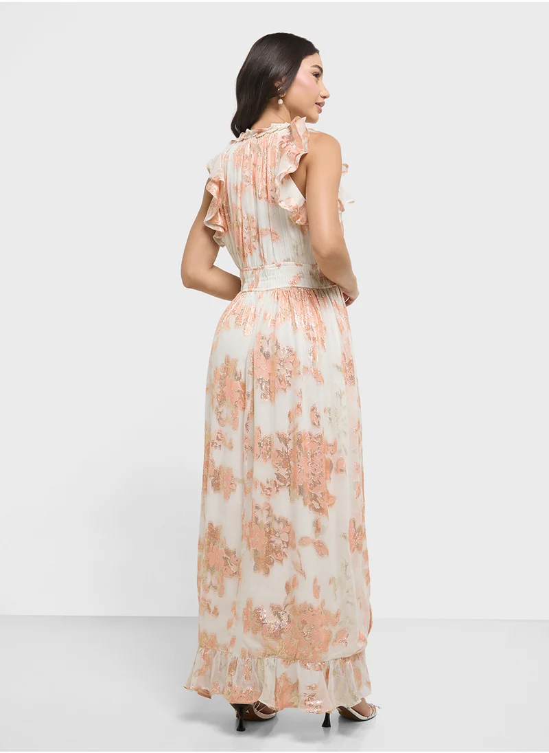 فرنش كونكشن Elko Jaquard Flutted Midi Dress