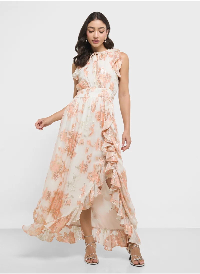 فرنش كونكشن Elko Jaquard Flutted Midi Dress