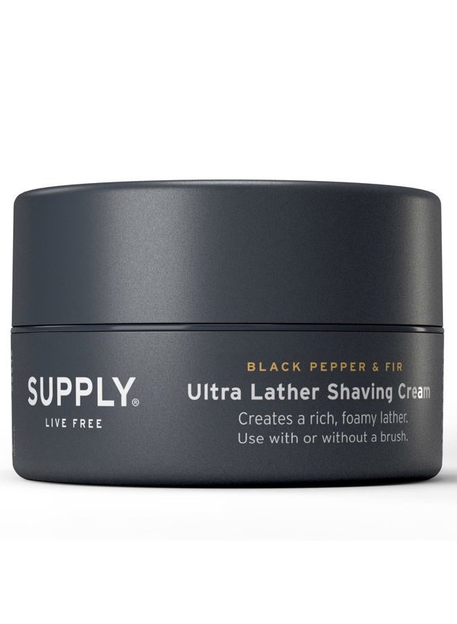 SUPPLY Ultra Lather Shaving Cream Black Pepper & Fig - Hypoallergenic Formula for Men - 3.4 Oz Jar - Naturally Soothes and Protects, Guards Against Razor Burn and Irritation - Image 1