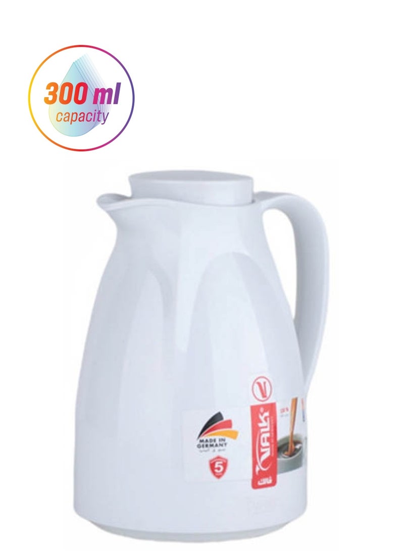 Valk Vacuum Flask with Double Wall Glass (300ml) | Wide Mouth with Anti-Leakage Cap Double Walled Travel Mug | White - Image 1