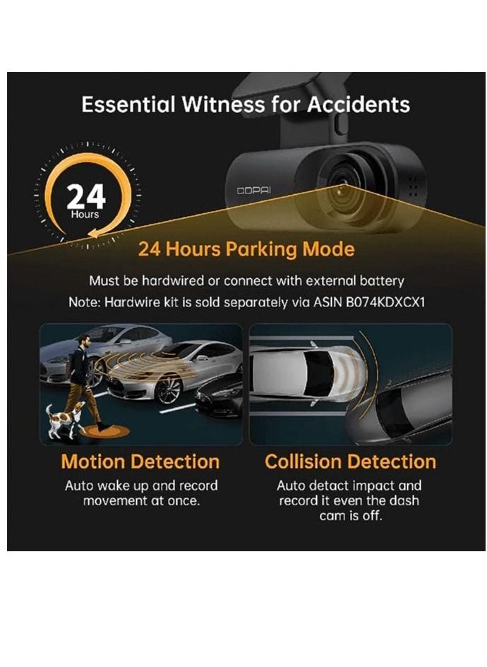 ddpai - Dual-Channel Car Camera with GPS Front 1600P and Rear 1080P - Advanced Technology for Complete Journey Monitoring with G-Sensor, WiFi, and Up to 128GB Storage - Image 1