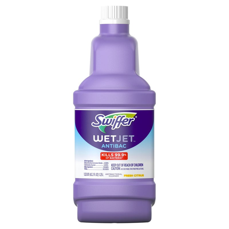 Swiffer WetJet Antibacterial Solution Refill for Floor Mopping and Cleaning, All Purpose Multi Surface Floor Cleaning Solution, Fresh Citrus Scent, 1.25 Liters - Image 1