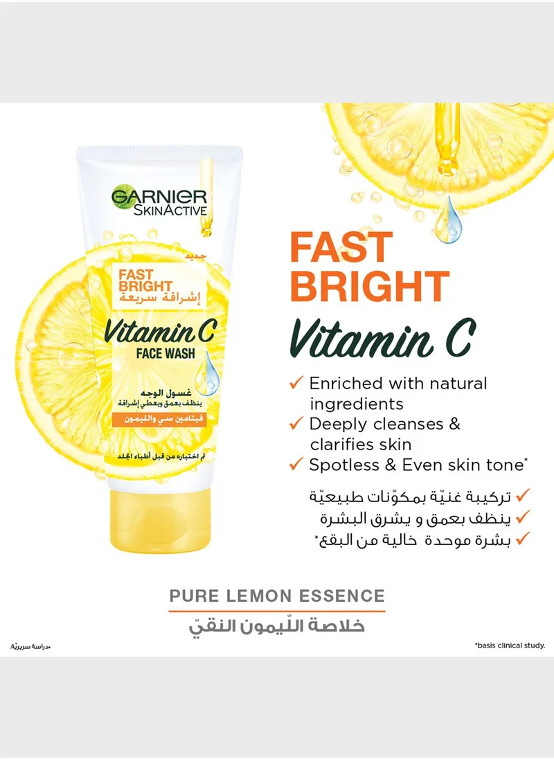 Garnier Fast Bright Vitamin C Glow Routine (Contains Face Wash + Serum 30Ml + Day Cream 100Ml), Savings 29%