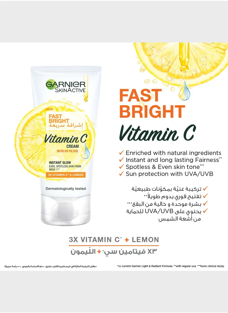 Garnier Fast Bright Vitamin C Glow Routine (Contains Face Wash + Serum 30Ml + Day Cream 100Ml), Savings 29%
