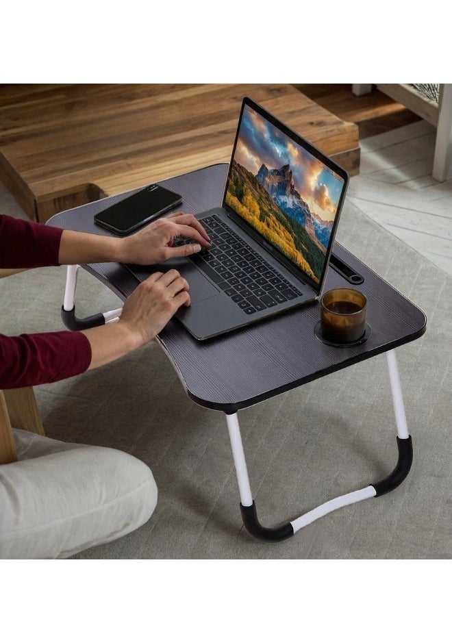 Happy Home - Portable Foldable Laptop Table with Cup Holder Multi-Purpose for Office, Bed or Sofa - Black - Image 1