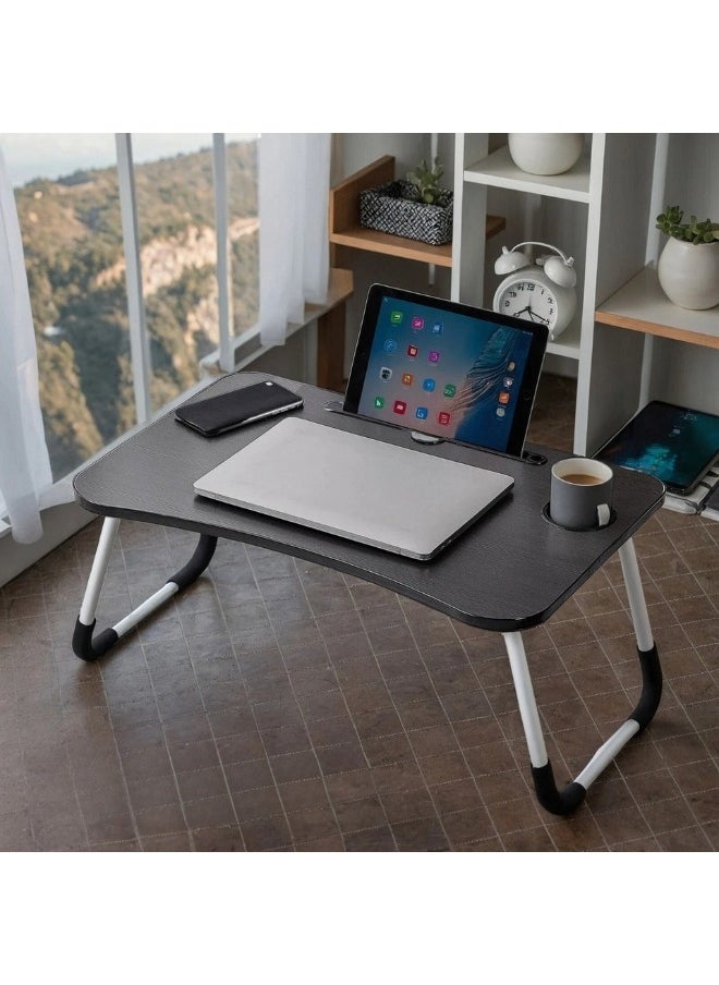 Happy Home - Portable Foldable Laptop Table with Cup Holder Multi-Purpose for Office, Bed or Sofa - Black - Image 1