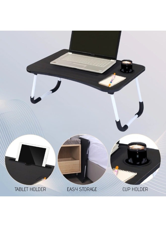 Happy Home - Portable Foldable Laptop Table with Cup Holder Multi-Purpose for Office, Bed or Sofa - Black - Image 1