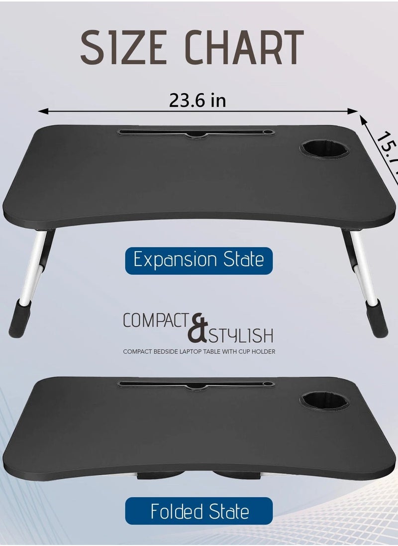 Happy Home - Portable Foldable Laptop Table with Cup Holder Multi-Purpose for Office, Bed or Sofa - Black - Image 1