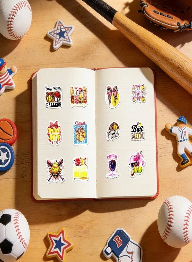 Eclazul Cute Softball Bow Stickers - 100 Pcs Coquette Sports Decals Accessories Bulk for Water Bottle Journaling Scrapbook Pink Yellow Helmet Party Favors Gifts for Adults Teens Girls Women Team - Image 2