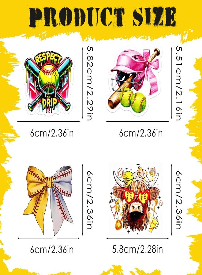 Eclazul Cute Softball Bow Stickers - 100 Pcs Coquette Sports Decals Accessories Bulk for Water Bottle Journaling Scrapbook Pink Yellow Helmet Party Favors Gifts for Adults Teens Girls Women Team - Image 4