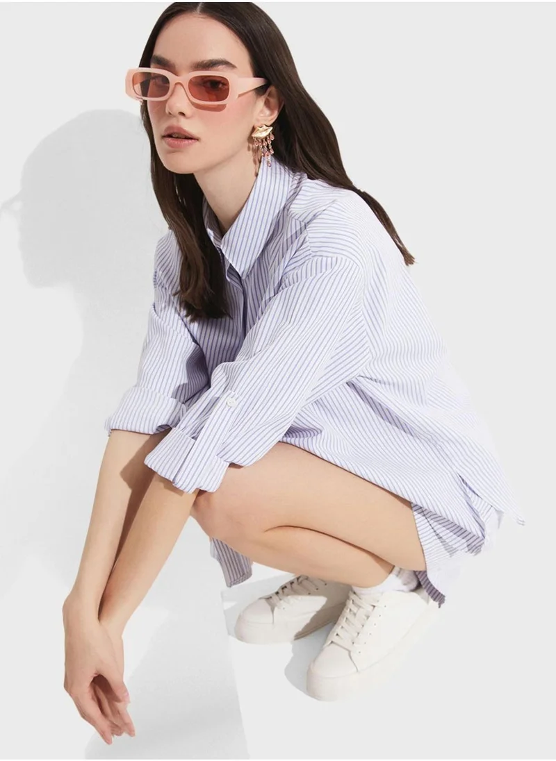 JUNE Striped Button Down Shirt
